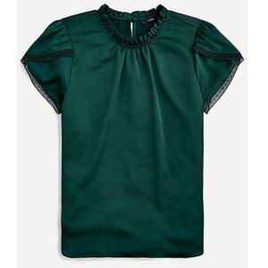 J. Crew Dark Green Blouse with Ruffle Neck